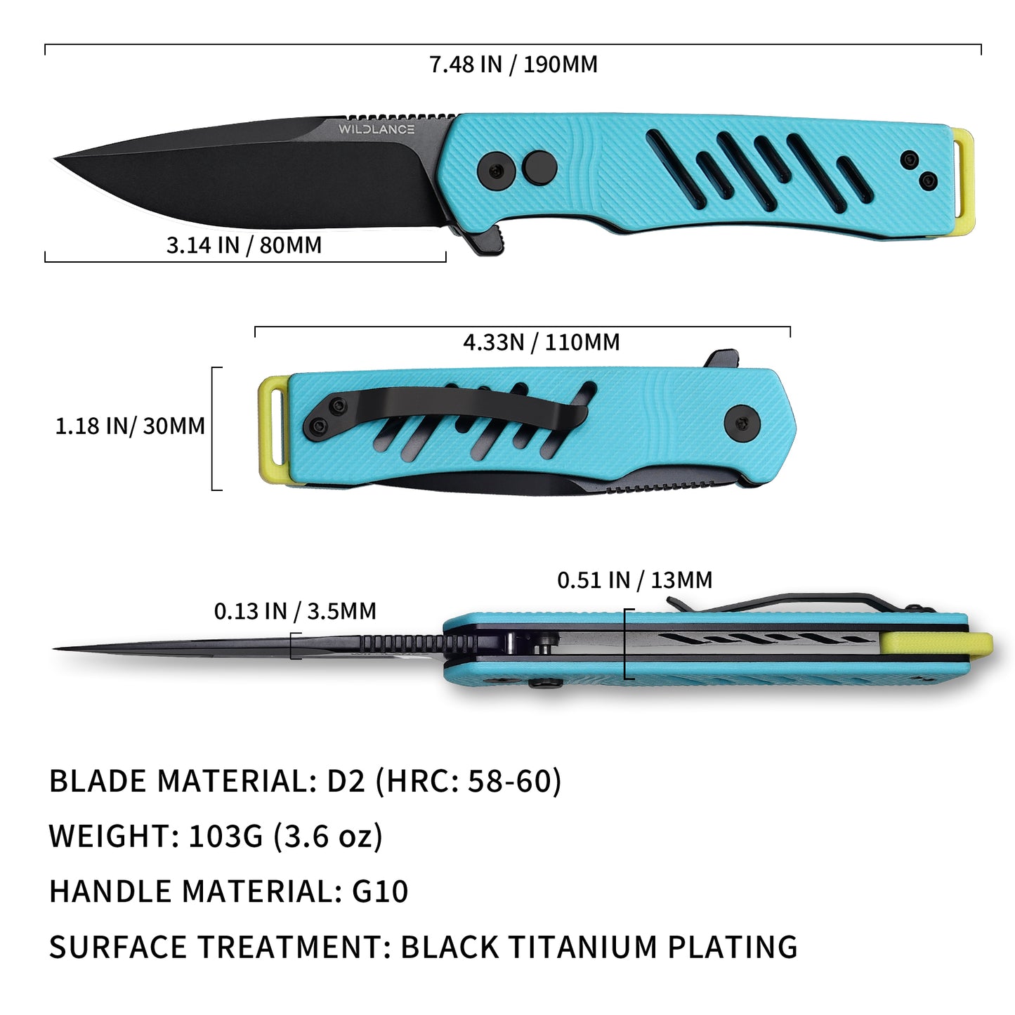Azul | Button Lock | D2 Blade & Tiffany Blue G10 Handle | AZUL-01