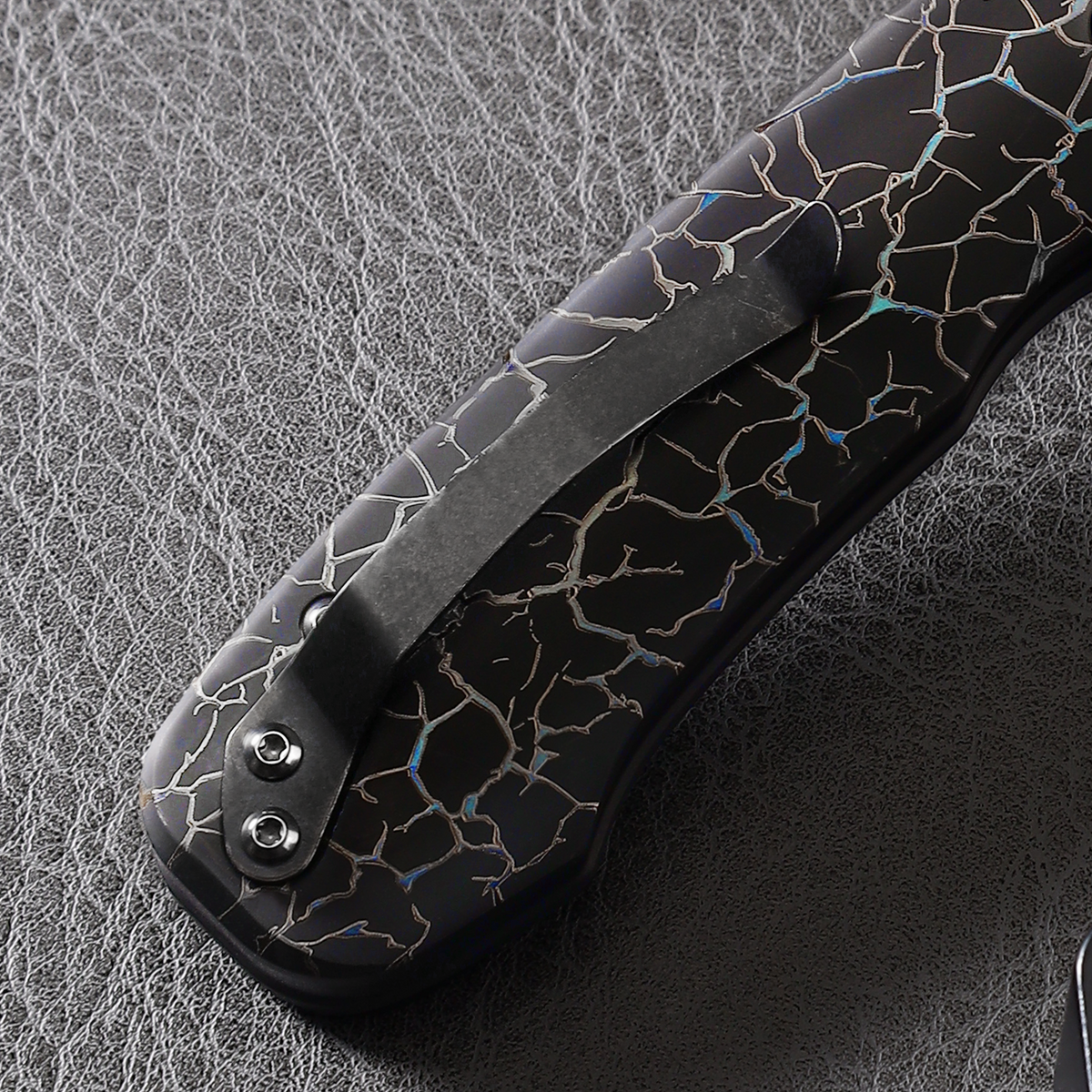 Pallas | Top Liner Lock | D2 Blade & Cracked Ice Titanium Handle | PA-03