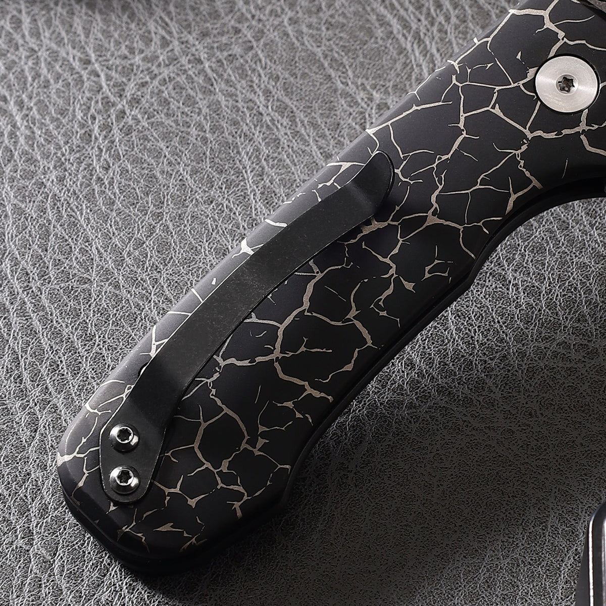 Pallas | Top Liner Lock | D2 Blade & Cracked Ice Titanium Handle | PA-04