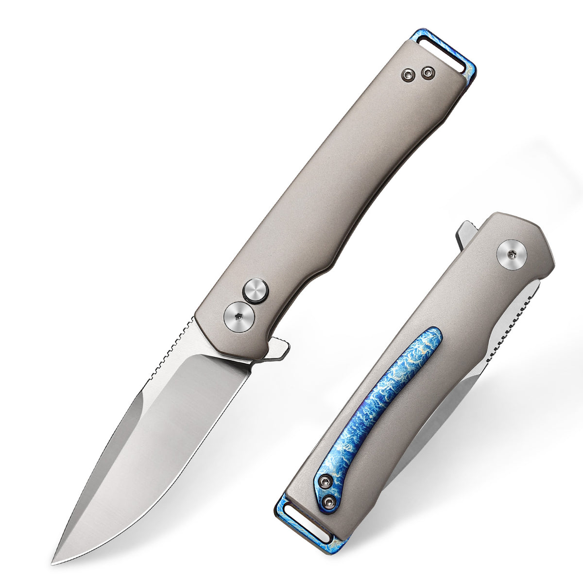 Vesta | Button Lock | D2 Blade & Titanium Handle | VE-03