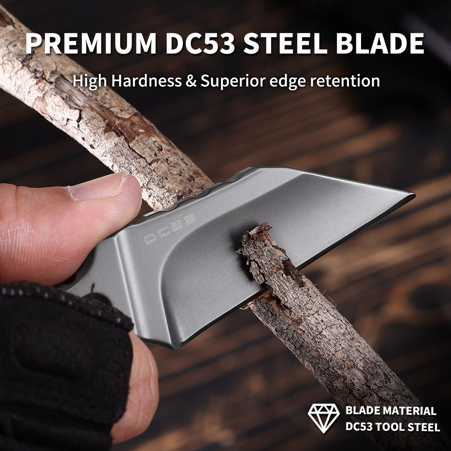 Draxium | Full Tang DC53 Blade | Titanium PVD Finish | Kydex Sheath | IB-04