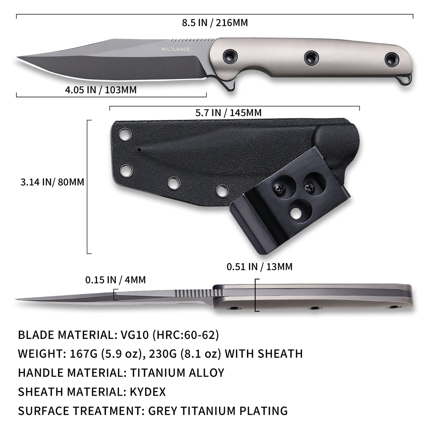 Luneris | VG10 Blade & Titanium Handle | Titanium PVD Finish | TH-01