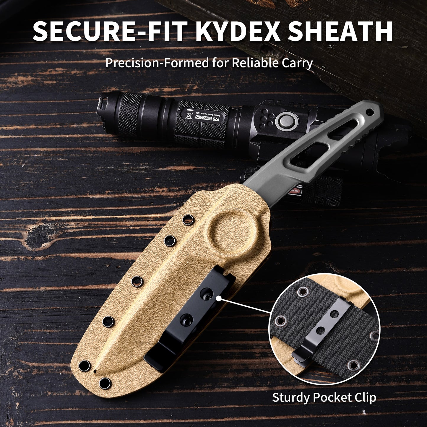Ferren | Full Tang DC53 Blade | Titanium PVD Finish | Kydex Sheath | IB-02