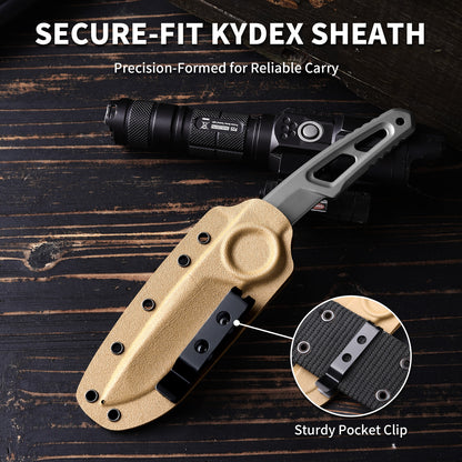 Ferren | Full Tang DC53 Blade | Titanium PVD Finish | Kydex Sheath | IB-02