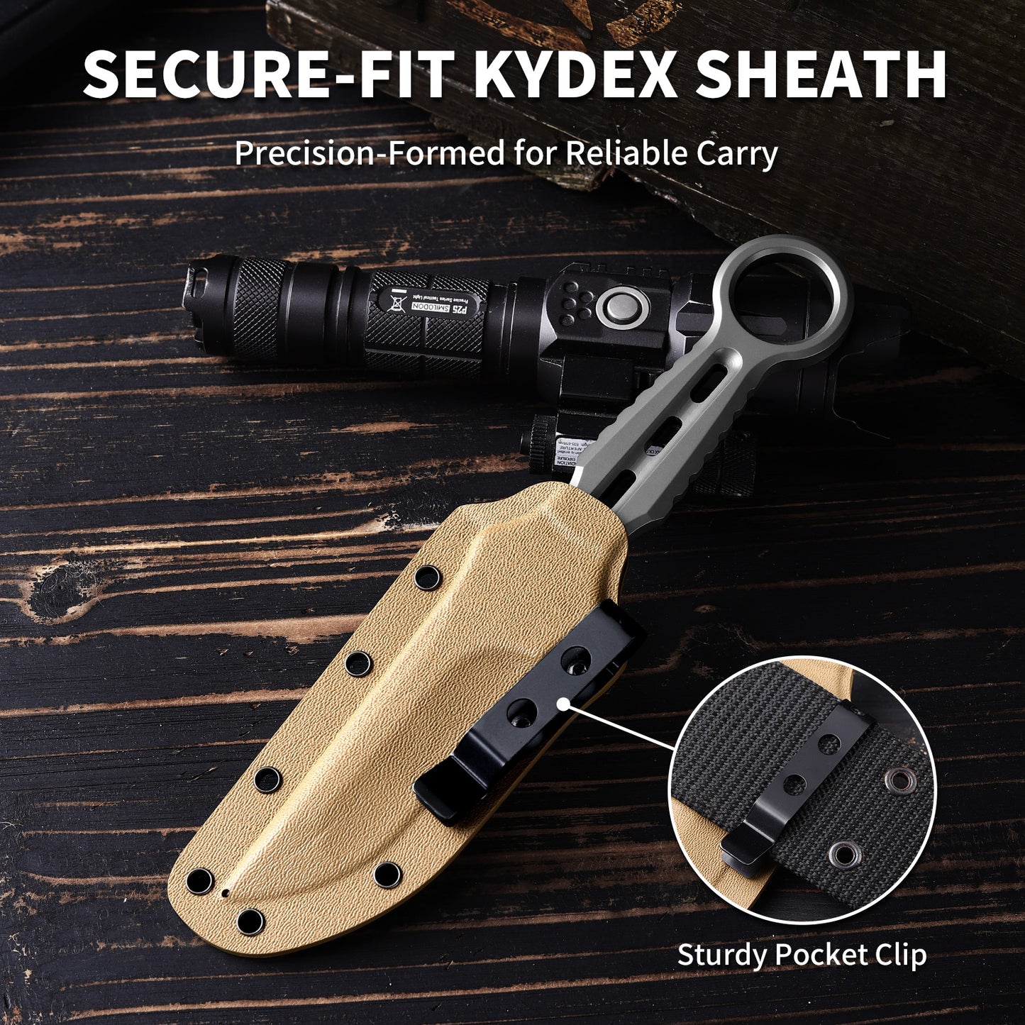 Quorix | Full Tang DC53 Blade | Titanium PVD Finish | Kydex Sheath | IB-01