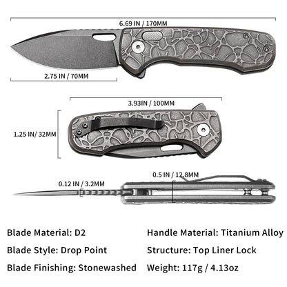Pallas | Top Liner Lock | D2 Blade & Stonewashed Titanium Handle | PA-02