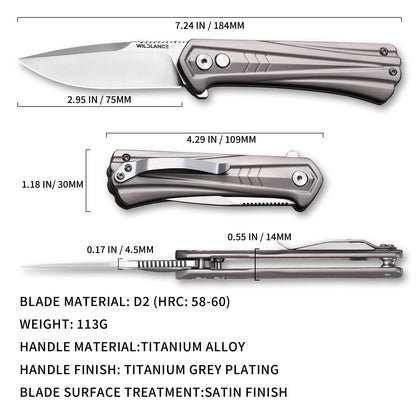Ti-Flow | Button Lock | D2 Blade & Titanium Handle | TA-02