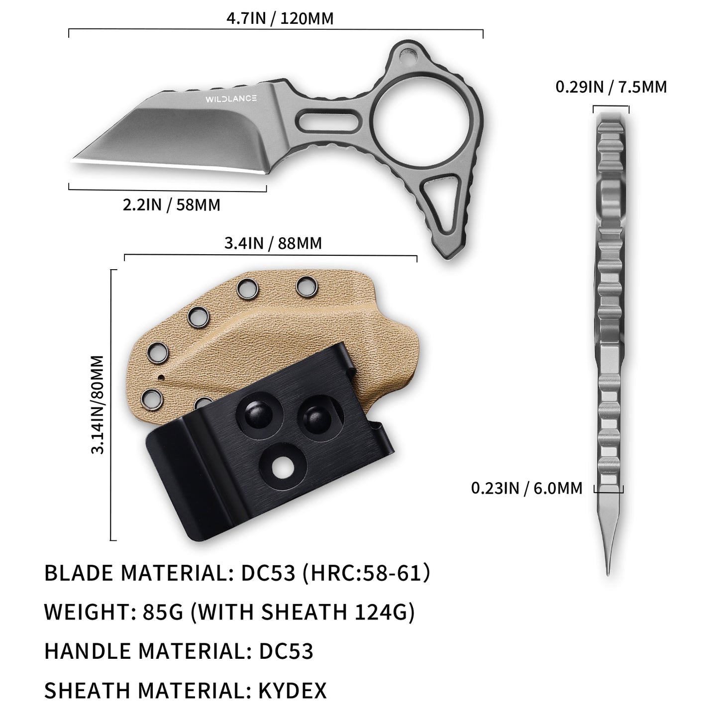 Draxium | Full Tang DC53 Blade | Titanium PVD Finish | Kydex Sheath | IB-04