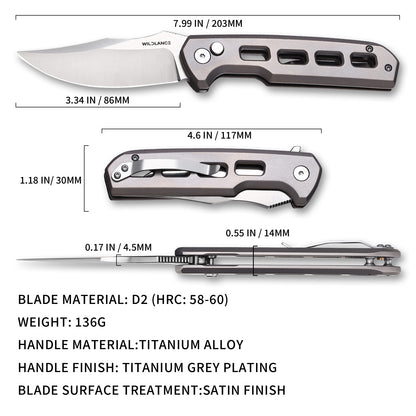 Ti-Tidal | Button Lock | D2 Blade & Titanium Handle | TX-02