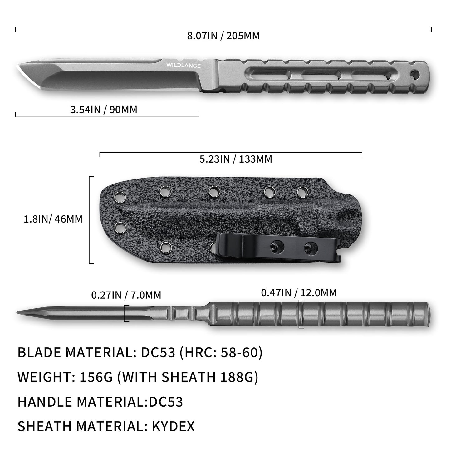 Tempus | Full Tang DC53 Blade | Titanium PVD Finish | Kydex Sheath | BS-03