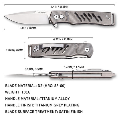 Ti-Crest | Button Lock | D2 Blade & Titanium Handle | TPK-02