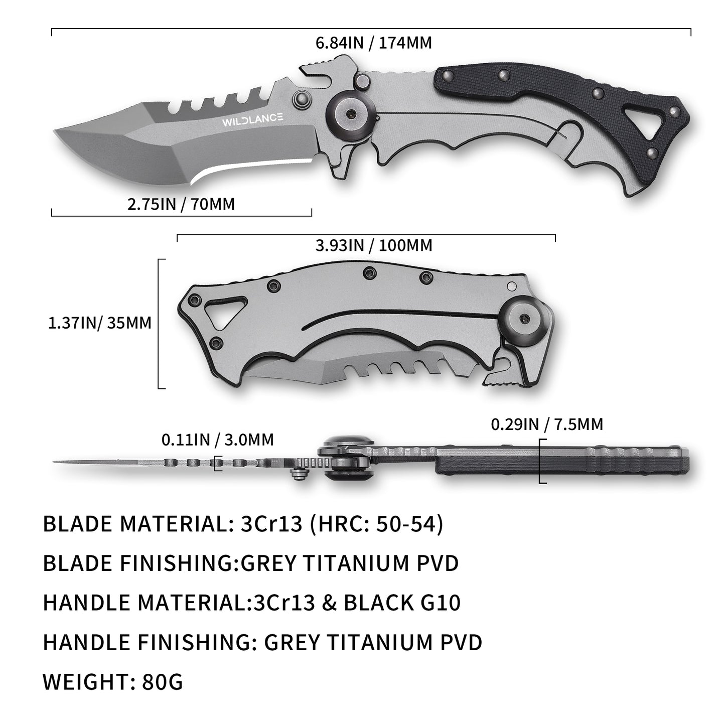 Trident | Frame Lock | 3Cr13 Blade | 3Cr13 & Black G10 Handle | TRD-01