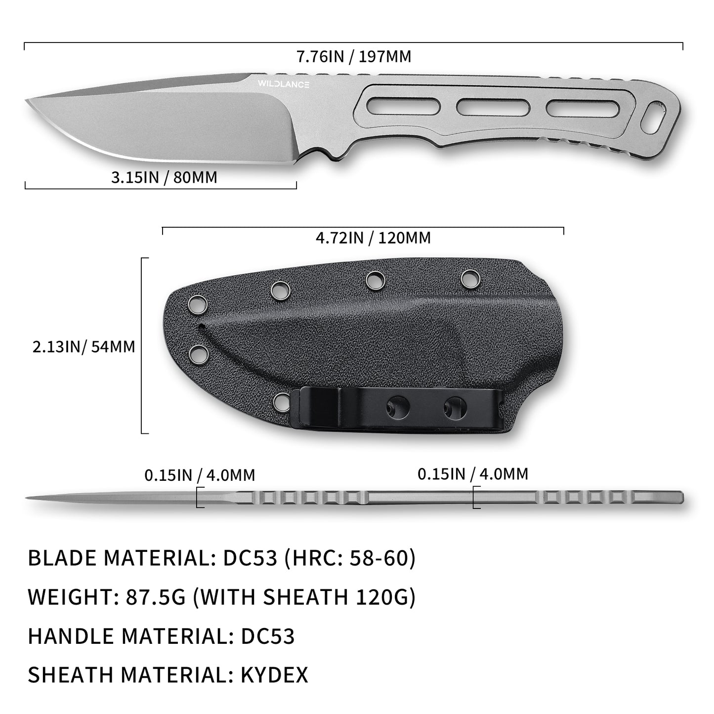 Volaris | Full Tang DC53 Blade | Titanium PVD Finish | Kydex Sheath | BS-01