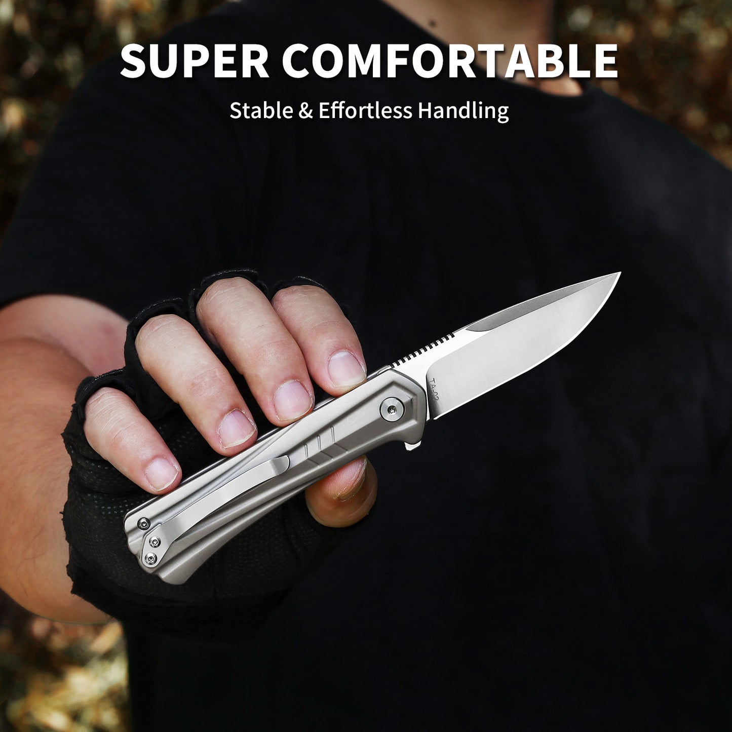 Ti-Flow | Button Lock | D2 Blade & Titanium Handle | TA-02