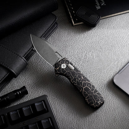 Pallas | Top Liner Lock | D2 Blade & Cracked Ice Titanium Handle | PA-04