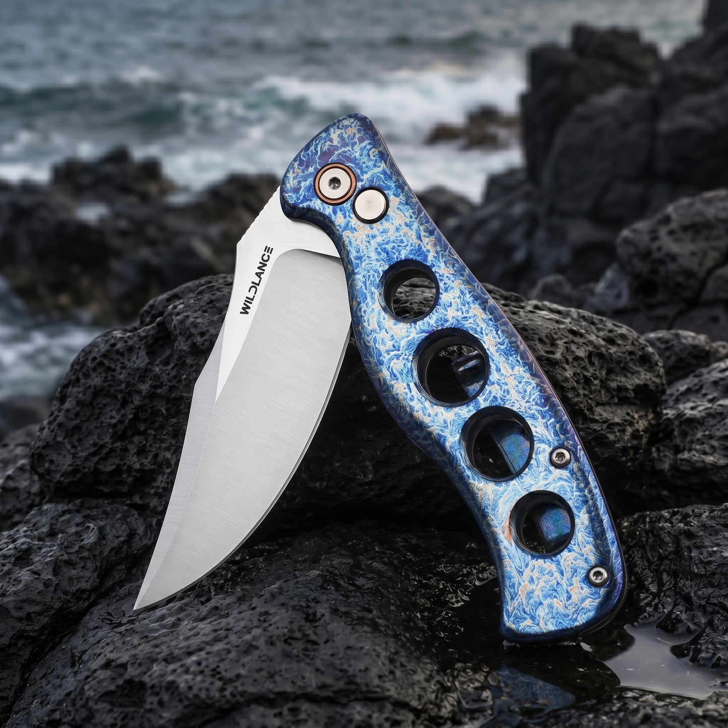Riptide | Button Lock | D2 Blade & Flamed Titanium Handle | FTK-01