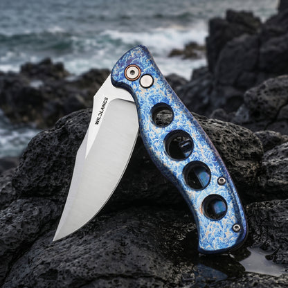 Riptide | Button Lock | D2 Blade & Flamed Titanium Handle | FTK-01