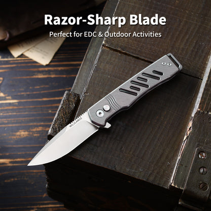 Ti-Crest | Button Lock | D2 Blade & Titanium Handle | TPK-02