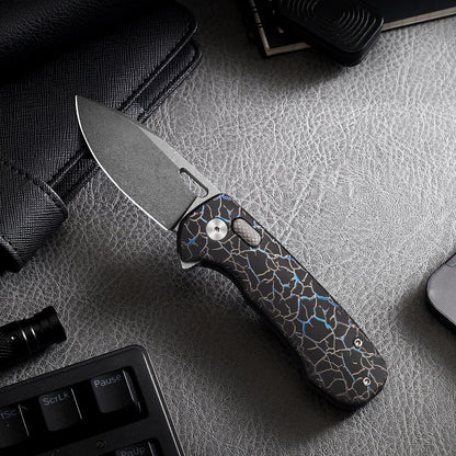 Pallas | Top Liner Lock | D2 Blade & Cracked Ice Titanium Handle | PA-03