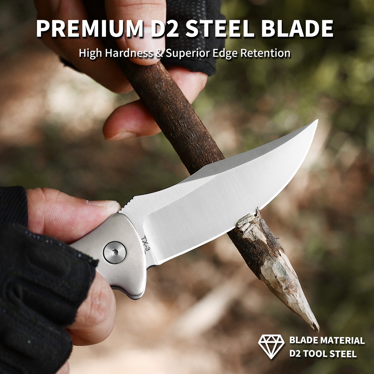 Ti-Reef | Button Lock | D2 Blade & Titanium Handle | TX-03
