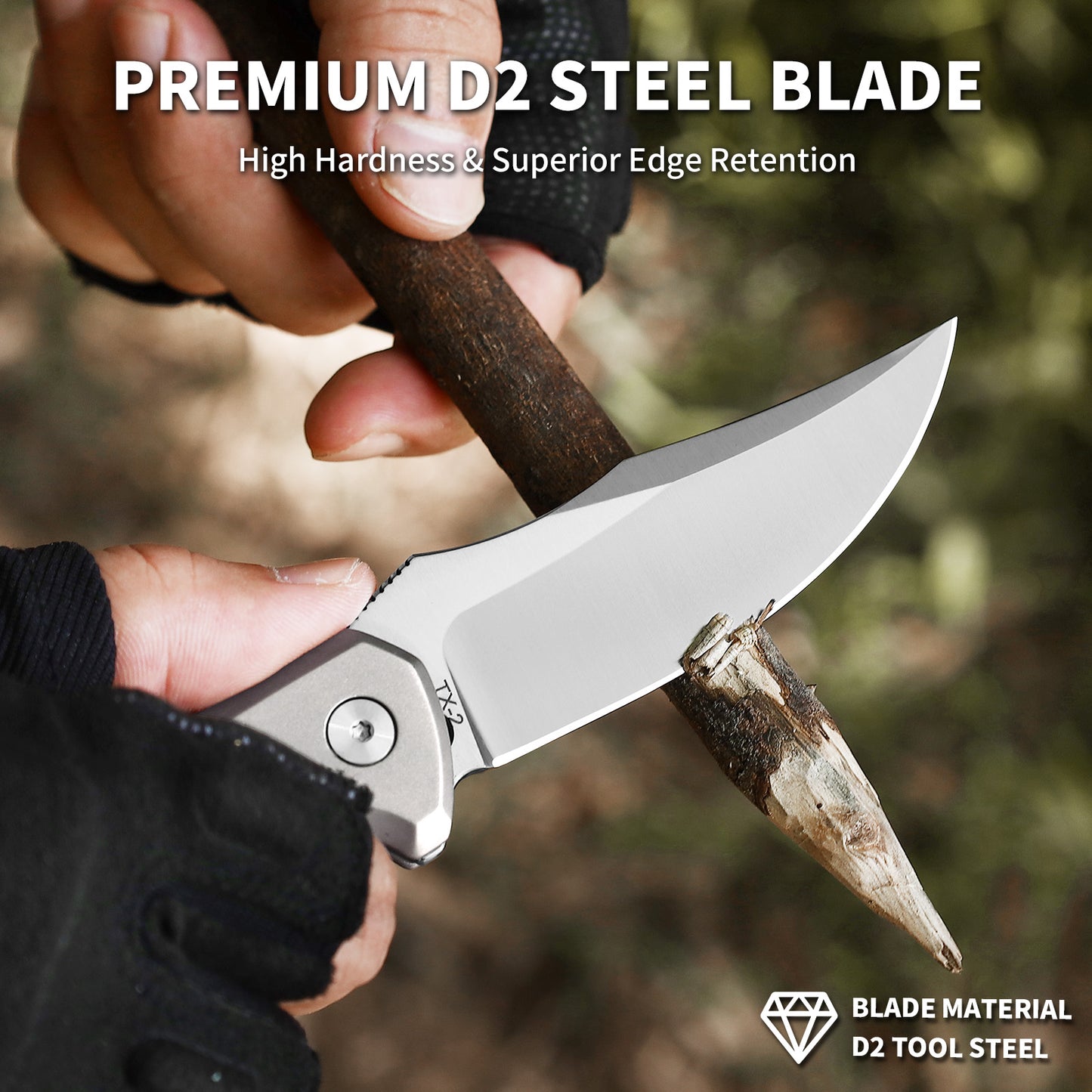 Ti-Tidal | Button Lock | D2 Blade & Titanium Handle | TX-02
