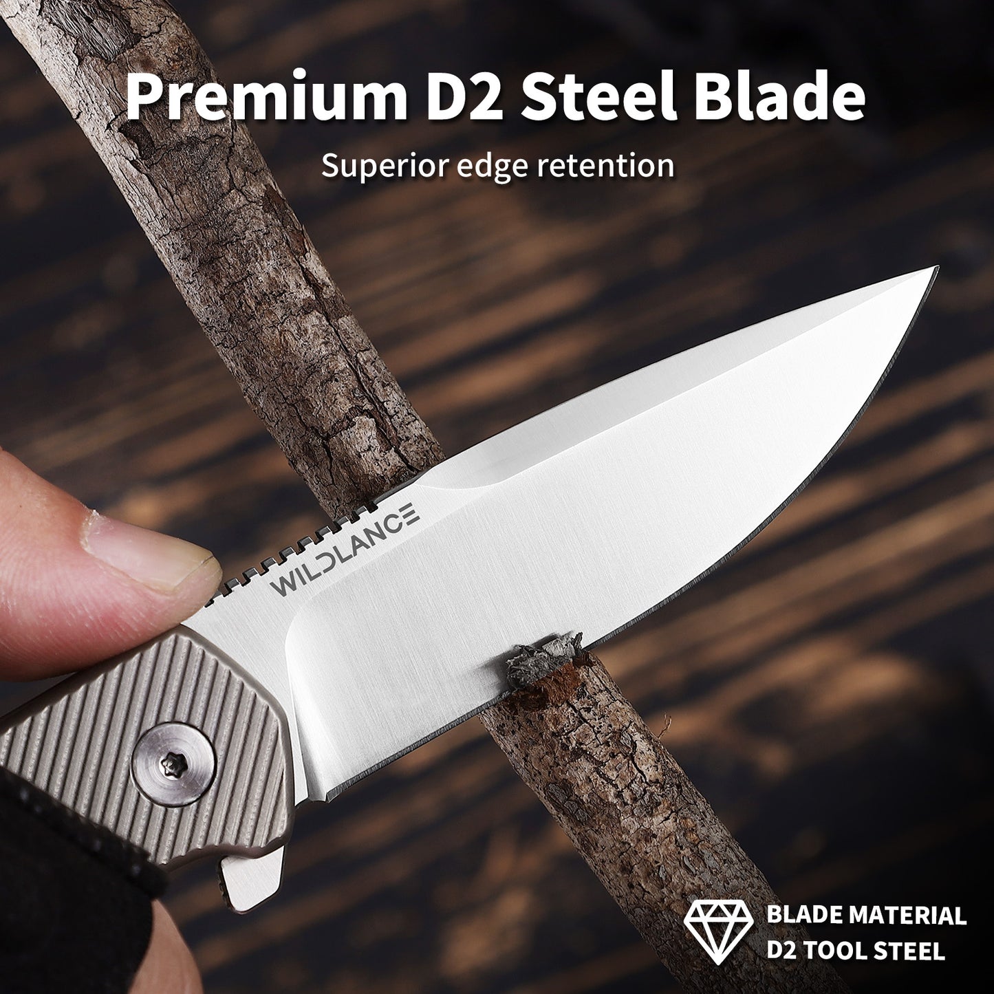Ti-Crest | Button Lock | D2 Blade & Titanium Handle | TPK-02