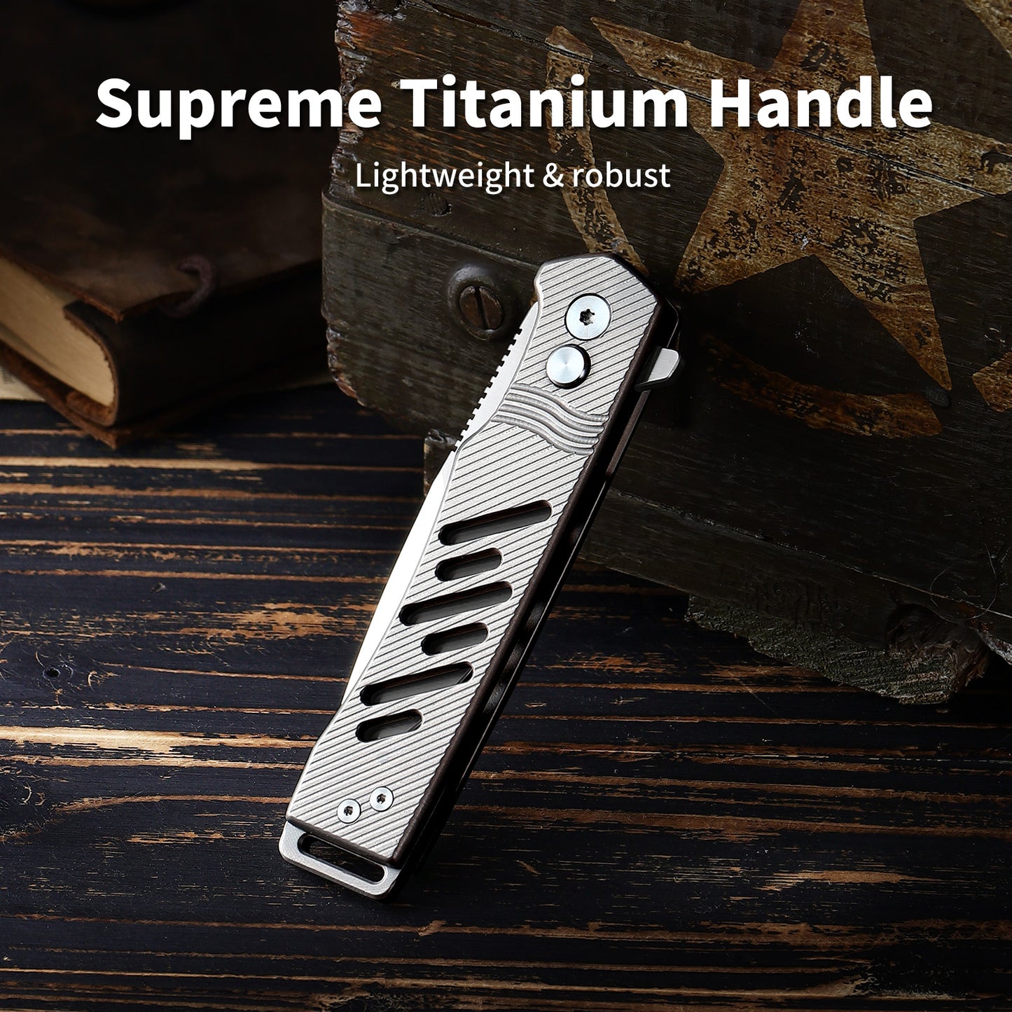Ti-Crest | Button Lock | D2 Blade & Titanium Handle | TPK-02