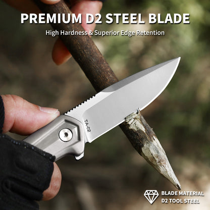 Ti-Flow | Button Lock | D2 Blade & Titanium Handle | TA-02