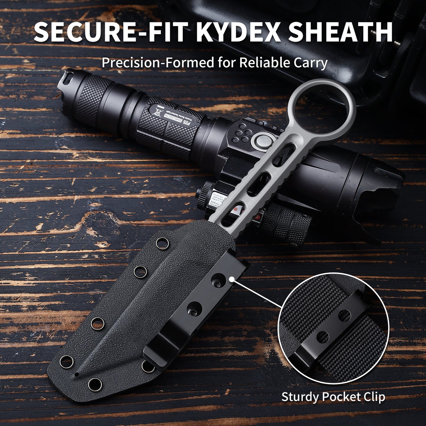 Silex | Full Tang DC53 Blade | Titanium PVD Finish | Kydex Sheath | BS-02