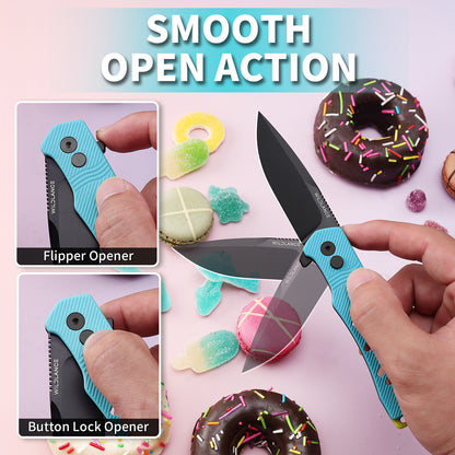Azul | Button Lock | D2 Blade & Tiffany Blue G10 Handle | AZUL-01