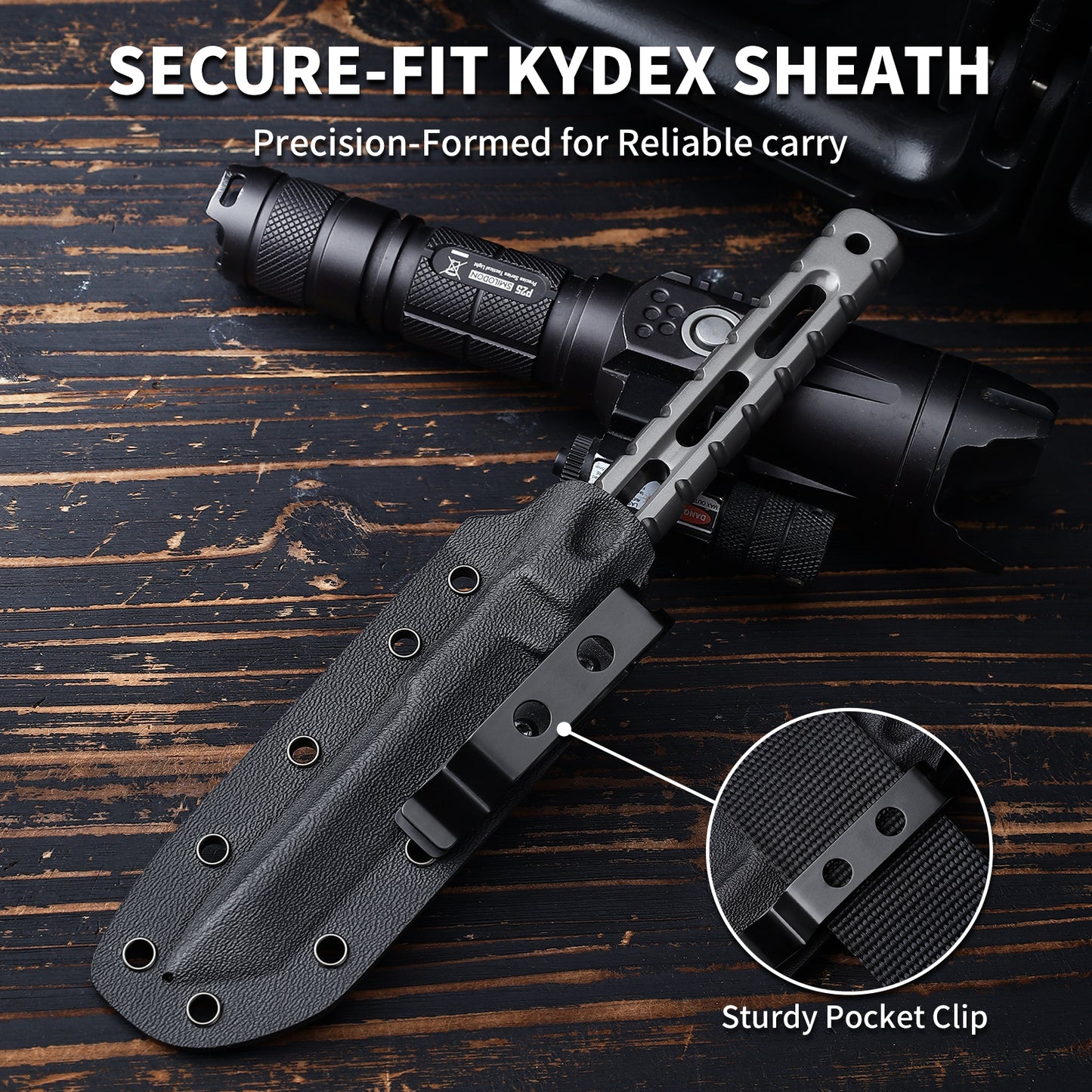 Tempus | Full Tang DC53 Blade | Titanium PVD Finish | Kydex Sheath | BS-03
