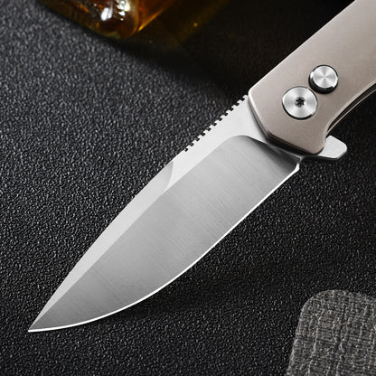 Vesta | Button Lock | D2 Blade & Titanium Handle | VE-03