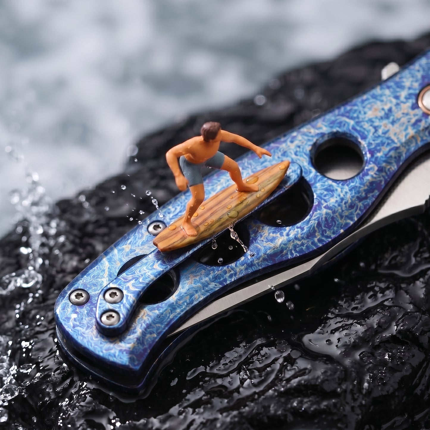 Riptide | Button Lock | D2 Blade & Flamed Titanium Handle | FTK-01