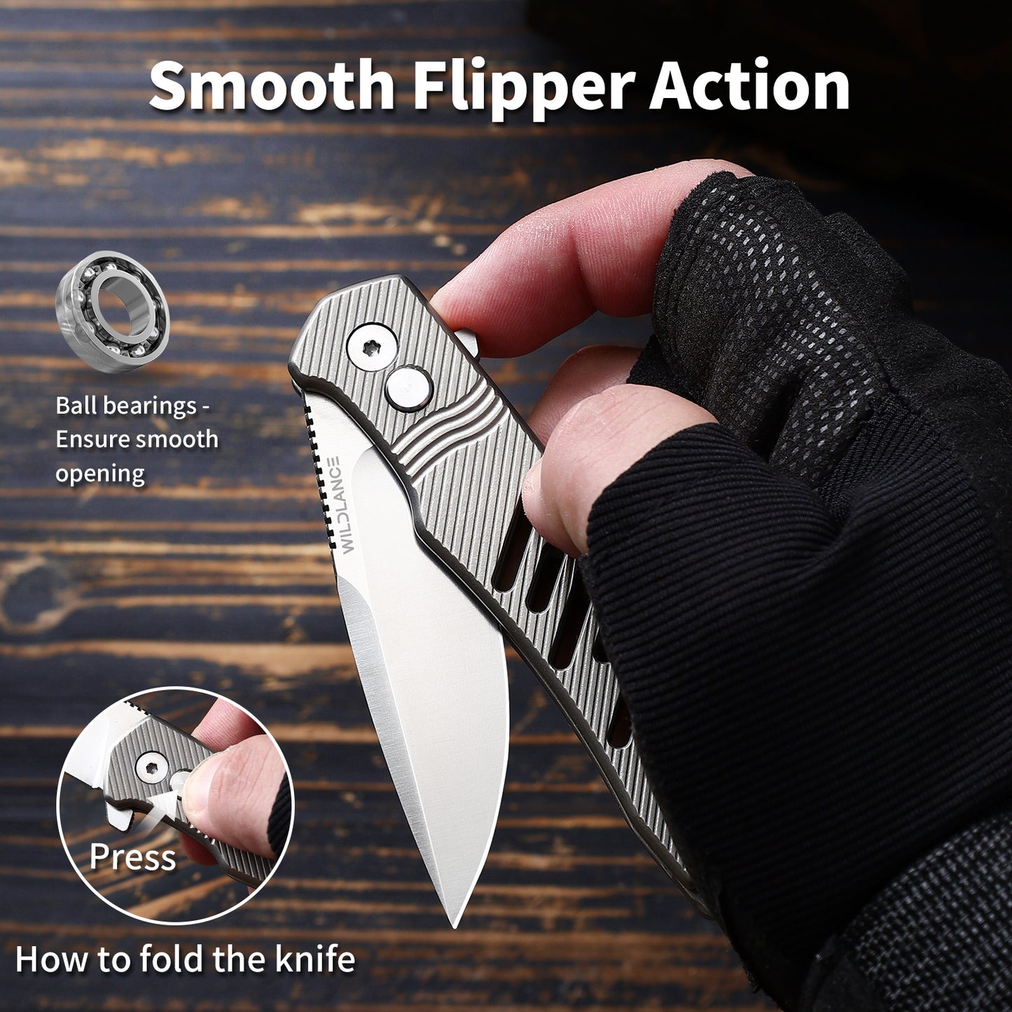 Ti-Crest | Button Lock | D2 Blade & Titanium Handle | TPK-02