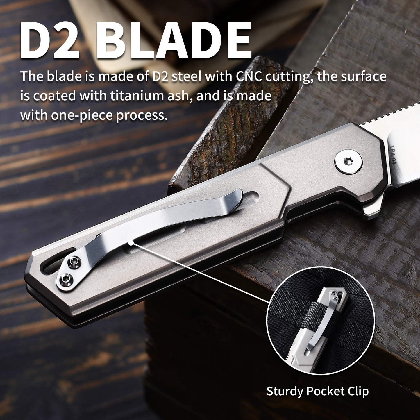 Ti-Swash | Button Lock | D2 Blade & Titanium Handle | TPK-04