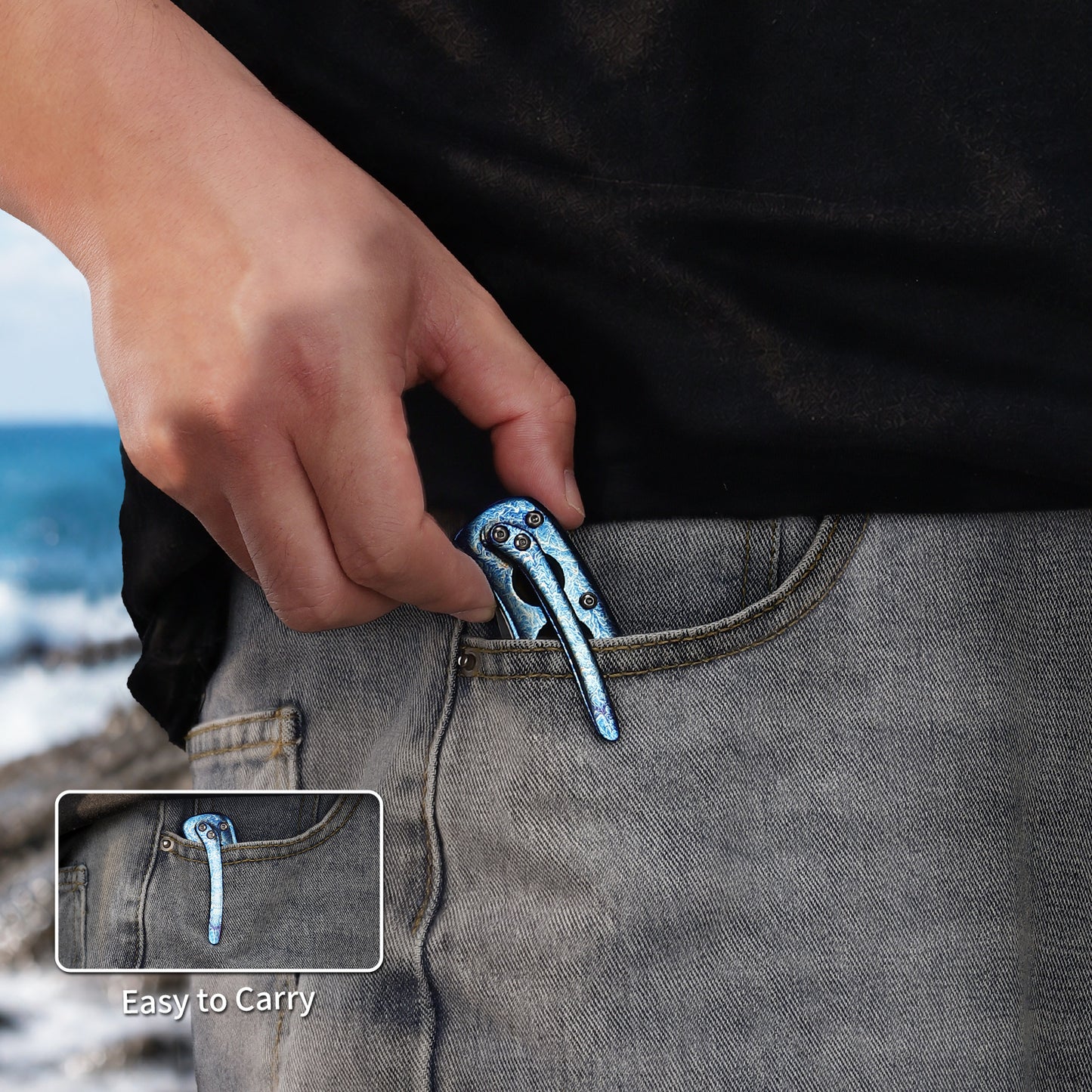 Riptide | Button Lock | D2 Blade & Flamed Titanium Handle | FTK-01