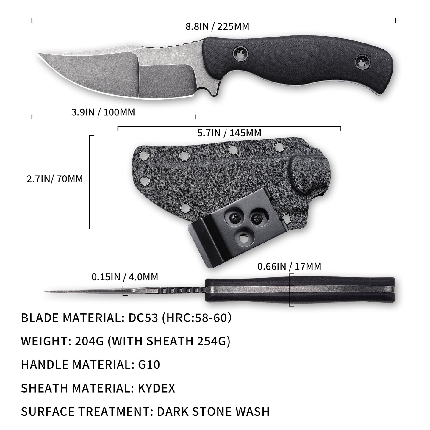 Vantor | DC53 Blade & Black G10 Handle | Stonewash Finish | FB-02