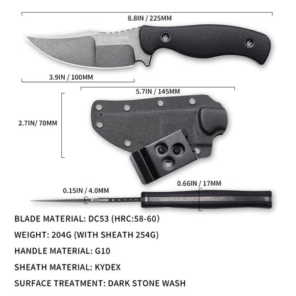 Vantor | DC53 Blade & Black G10 Handle | Stonewash Finish | FB-02