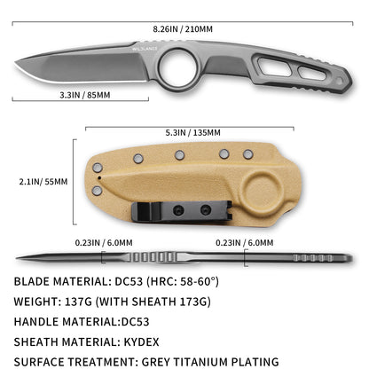 Ferren | Full Tang DC53 Blade | Titanium PVD Finish | Kydex Sheath | IB-02