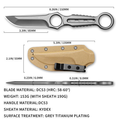 Quorix | Full Tang DC53 Blade | Titanium PVD Finish | Kydex Sheath | IB-01