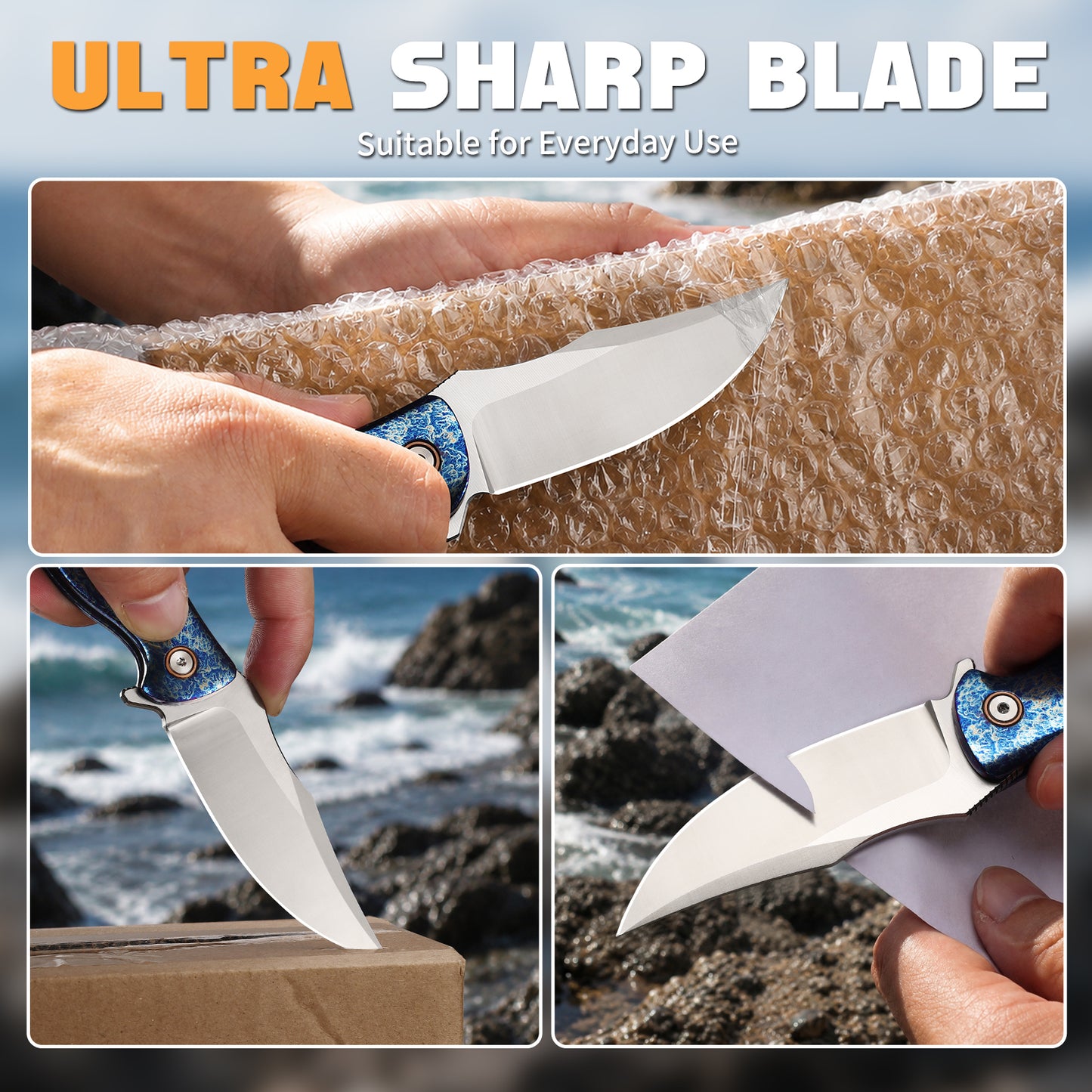 Riptide | Button Lock | D2 Blade & Flamed Titanium Handle | FTK-01